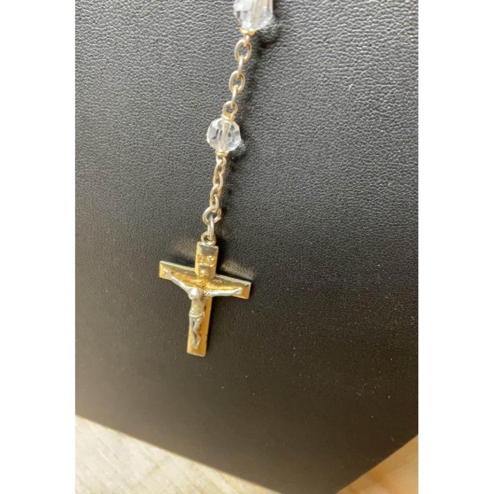 𝅺CLEAR crystal rosary beads with gold tone cross - Picture 4 of 9